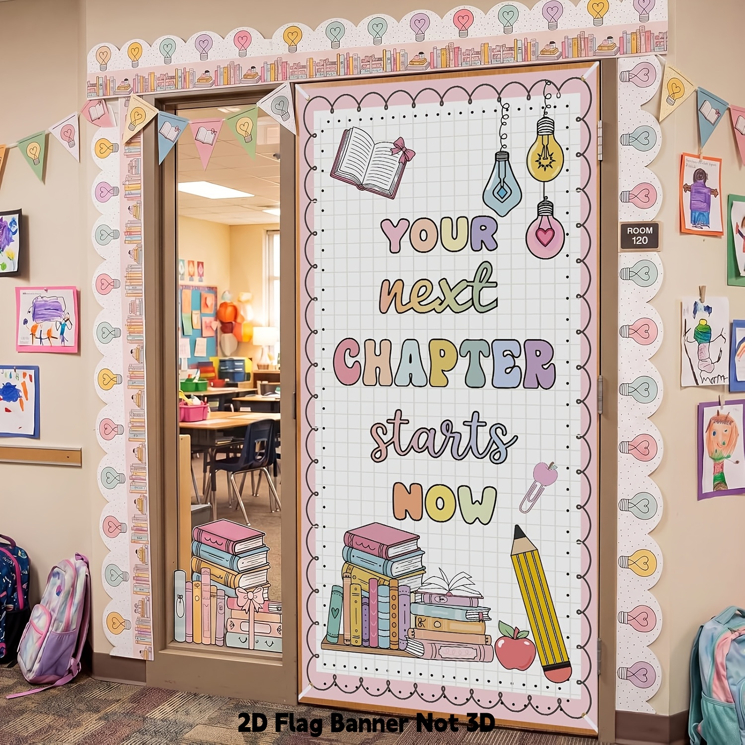 TEMU Bannière de porte 2D, couverture de porte de pour salle de classe, cahier de composition, bannière de rentrée scolaire, décoration murale et de