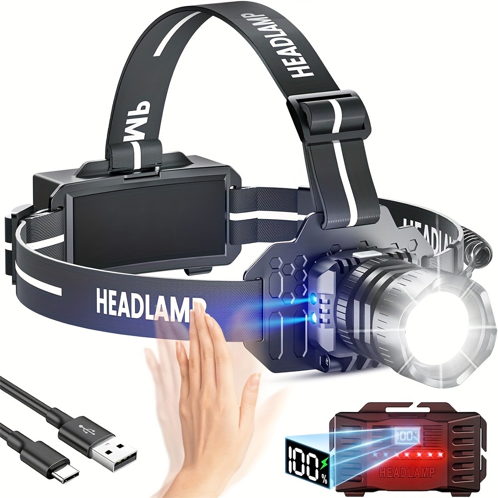 

1pc Rechargeable Led Induction Headlamp, 5 Lighting Headlamp, 90 ° Adjustable Aluminum Alloy Fishing Headlight, Long- , For Tools & Home Improvement, Camping, Hiking, Running, Maintenance, Exploration