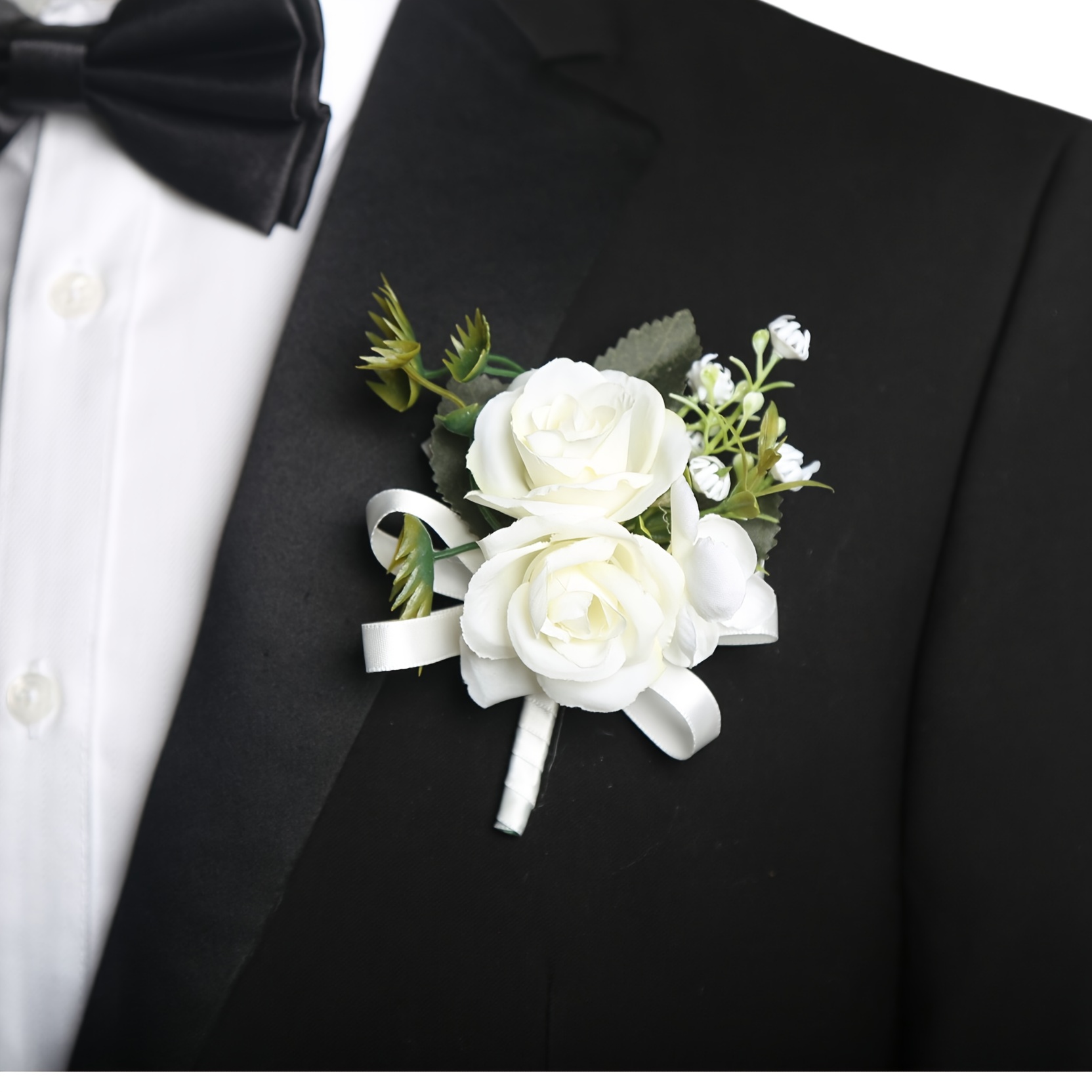 Image of White Chest Flower Creative Orchid Men's Chest Flower Outdoor Wedding Brooch Party Dress Decoration