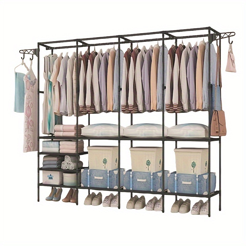 

3/4-row Carbon Rack - Large Capacity, Freestanding With Shoe & Storage Shelves For Bedroom And Living Room Organization