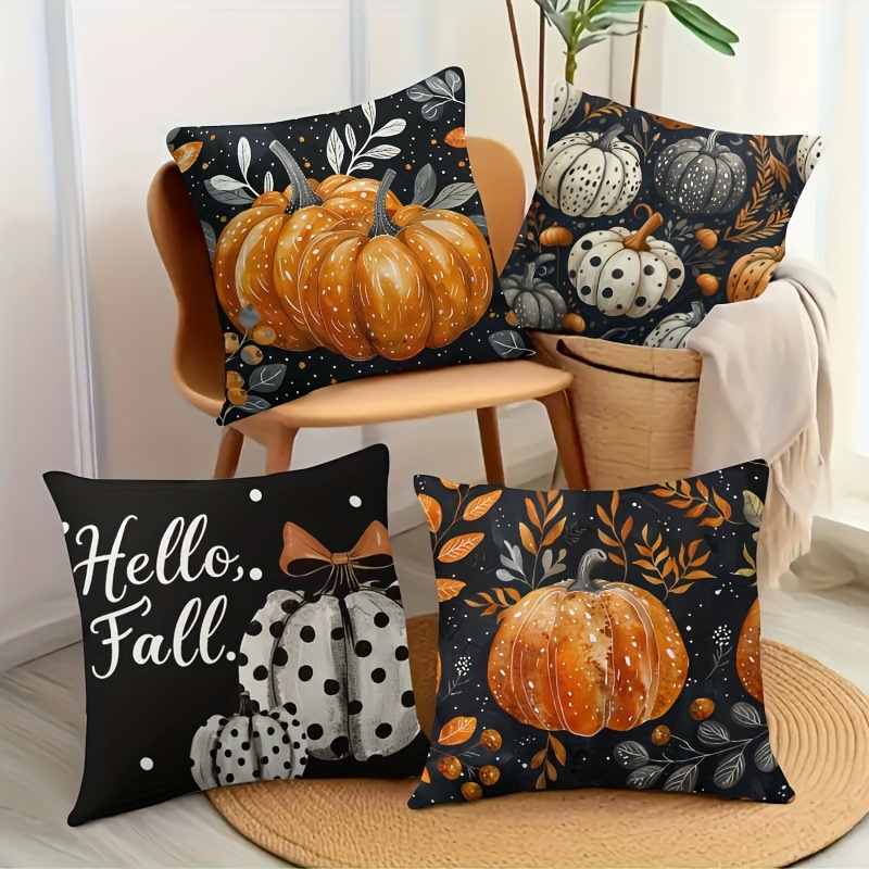 

2023 Pumpkin 4pcs Pillowcase Set - Soft Polyester, Zip Closure, Machine Washable - Thanksgiving & Autumn Decor, Indoor/outdoor Use - 18"x18" (covers Only)