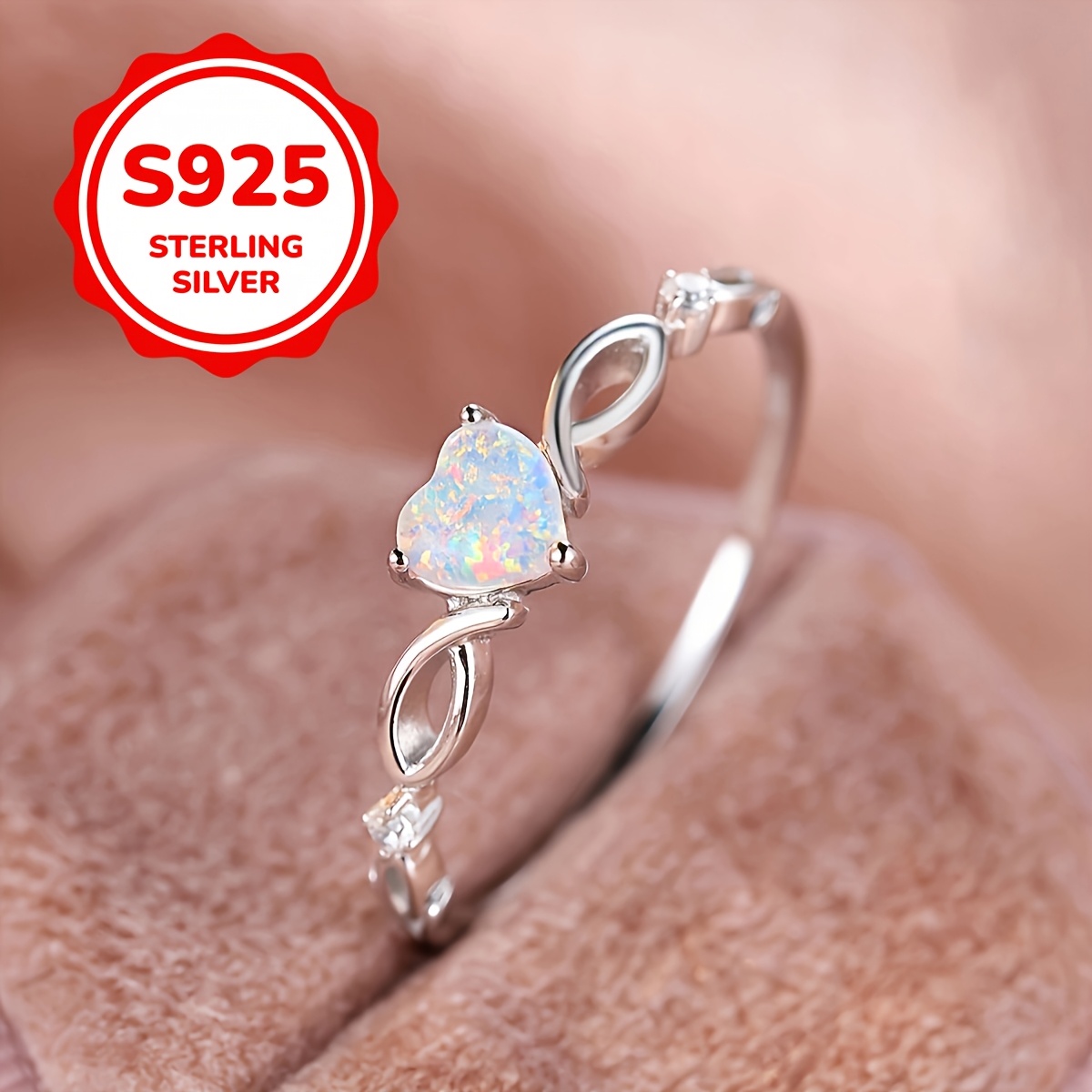 Bohemian Style Cubic Opal Heart Ring 2 2g