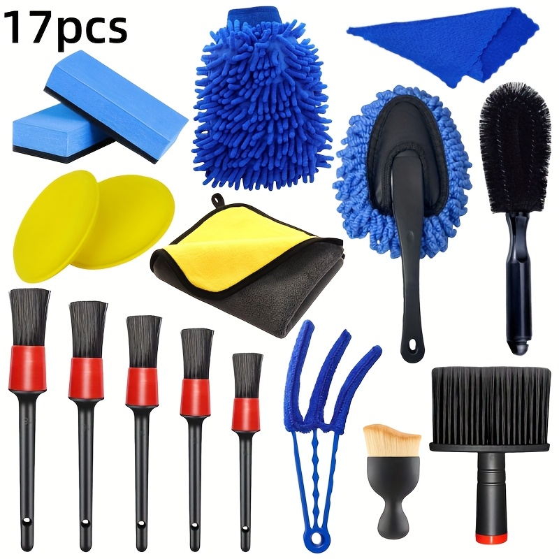 E-shop -Autoreinigungsset: Staubwedel, Felgenbürste, Kurzgriff-Reinigungsbürste, blaue Auslassbürste, Langstiel-Reinigungsbürsten-Set, hochwertige