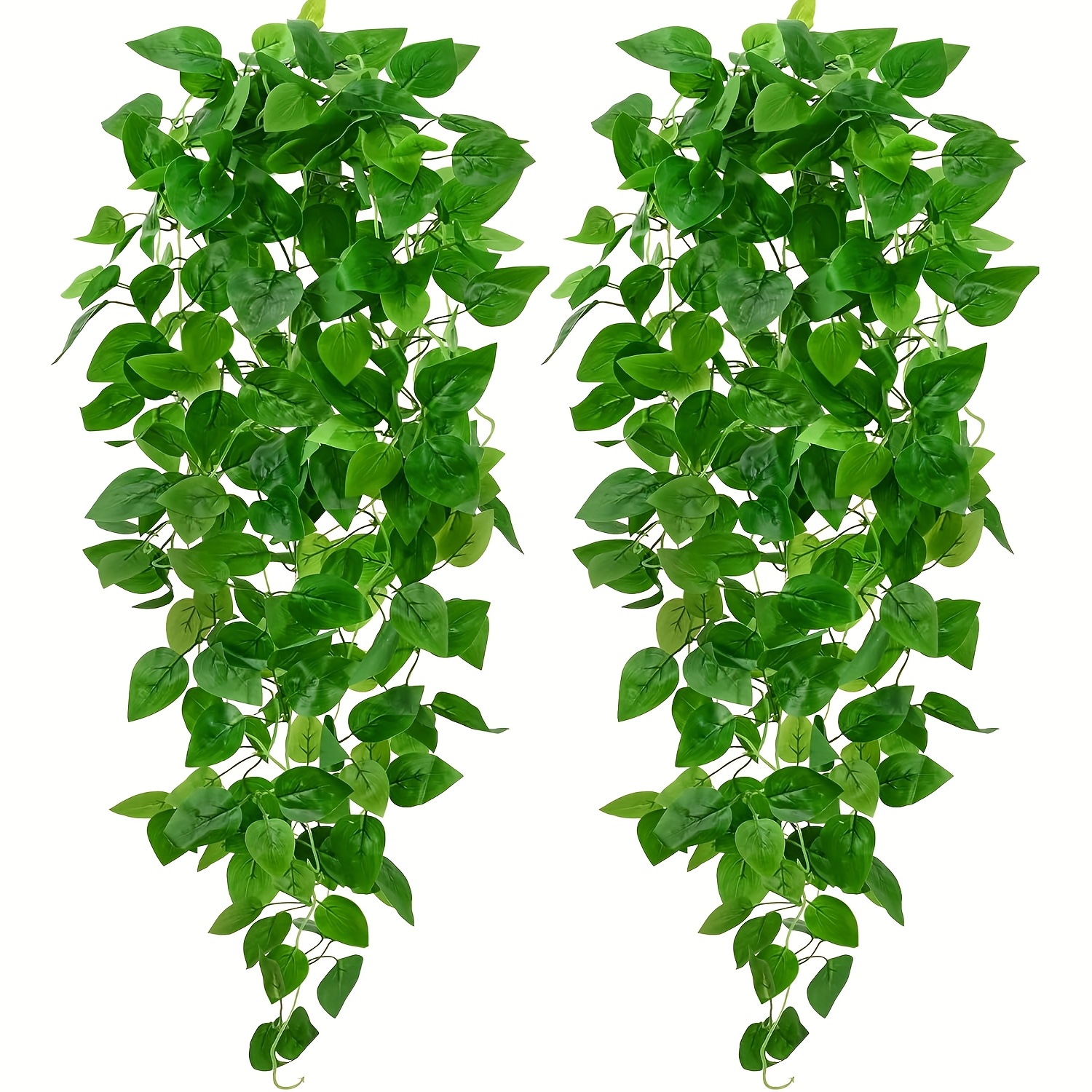 TEMU 1/2pcs Fake Artificial Hanging Plants, Fake Pothos Vine, Realistic Greenery For Indoor Outdoor Wall Shelf Decor, Home Office Porch (no Baskets)