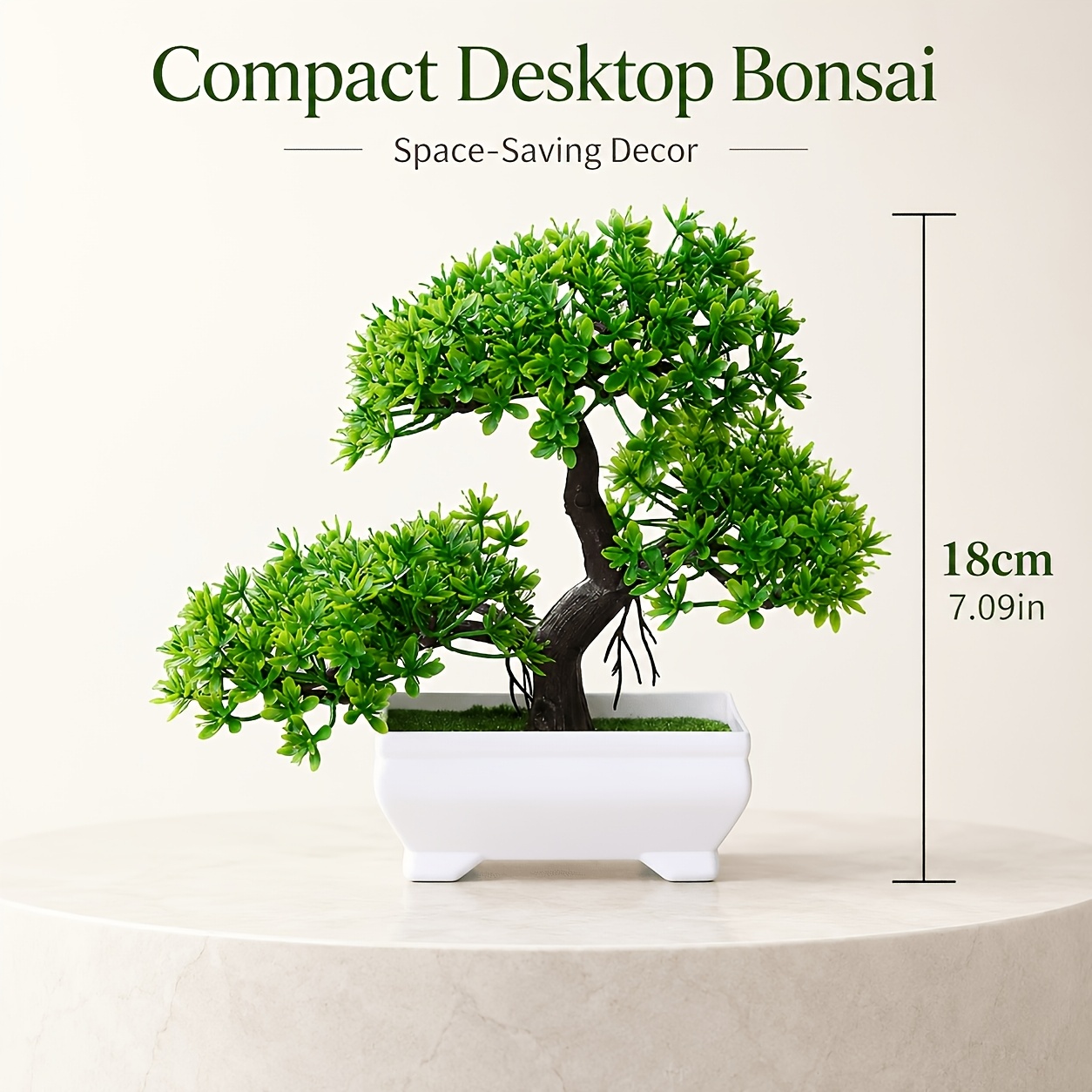 TEMU 1pc Green Artificial Bonsai With White Pot, Mini Desktop Greenery Ornament In Pine Shape, Suitable For Home Decor, Living Room Coffee Table,