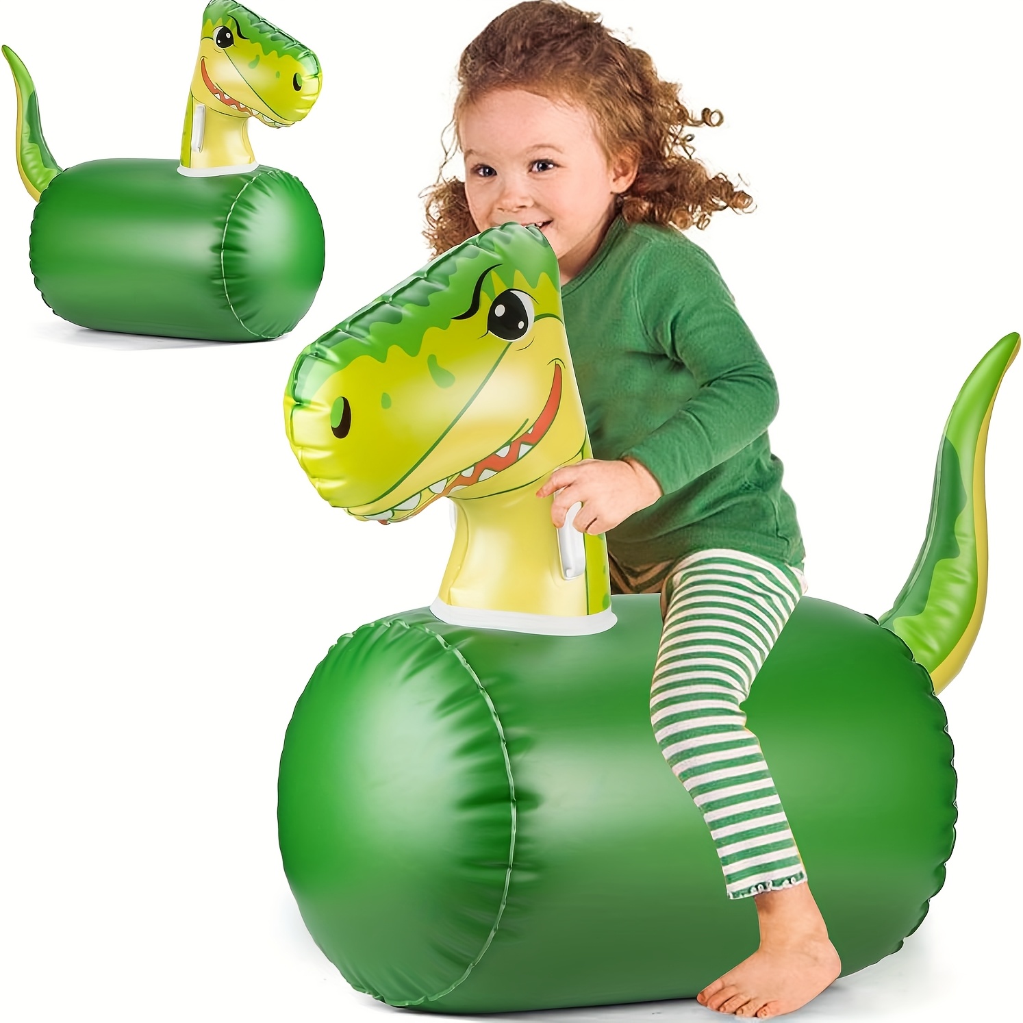 

Heavy Duty Inflatable Dinosaur Toy - 220 Lbs Weight Capacity, Green Dinosaur With Yellow Eyes & , Fun Indoor/outdoor Play For Ages 5+, Or Birthday Gift