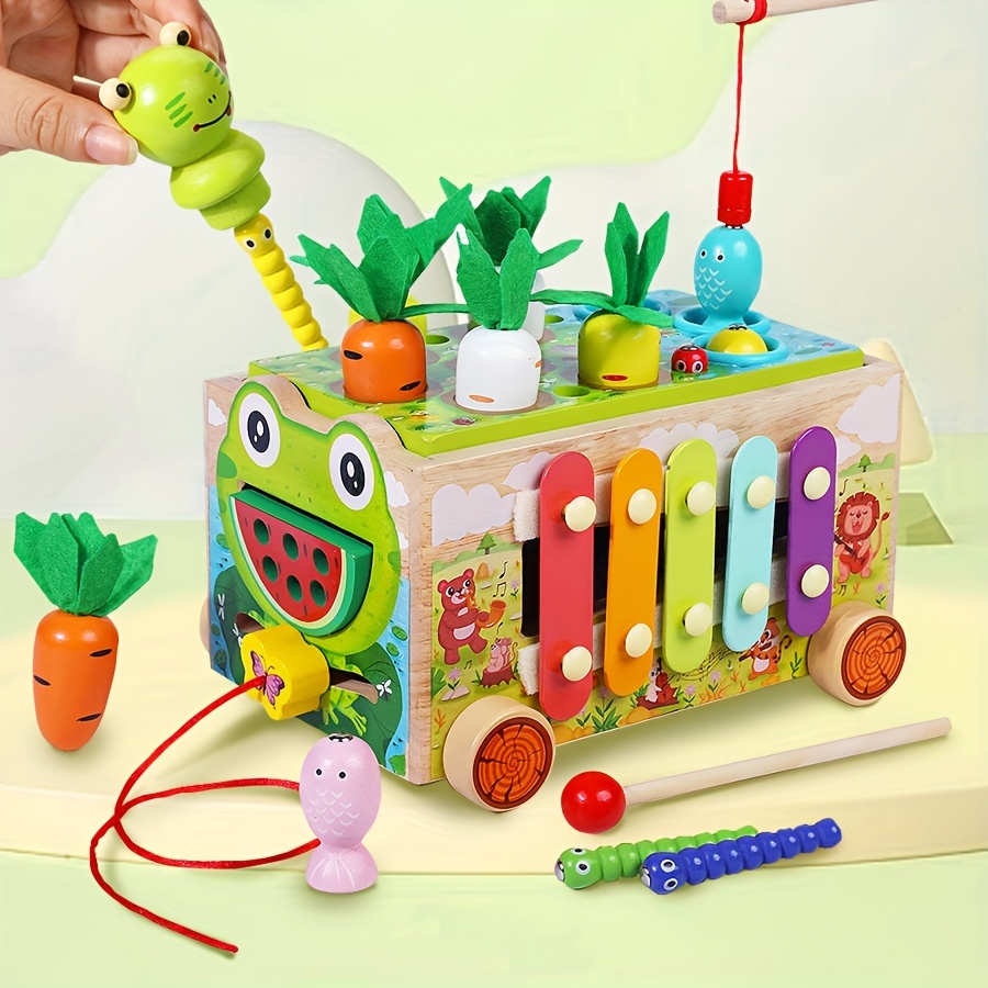 

Wooden Frog Farm Trailer, Cute Multifunction Car, Hand Eye Coordination Fine Motor Skill, Preschool Educational Toy For Girls Boys Birthday