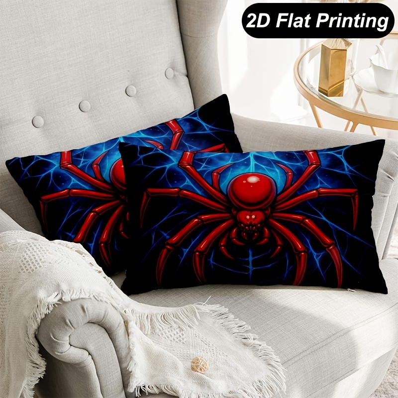 TEMU 2d Flat - 2pcss. 2d Flat Printing, Vintage Red Spiderweb And Pattern Pillowcases 2pcs Set - 12 X 20 Inches, Soft Plush Zippered Cushion Covers,