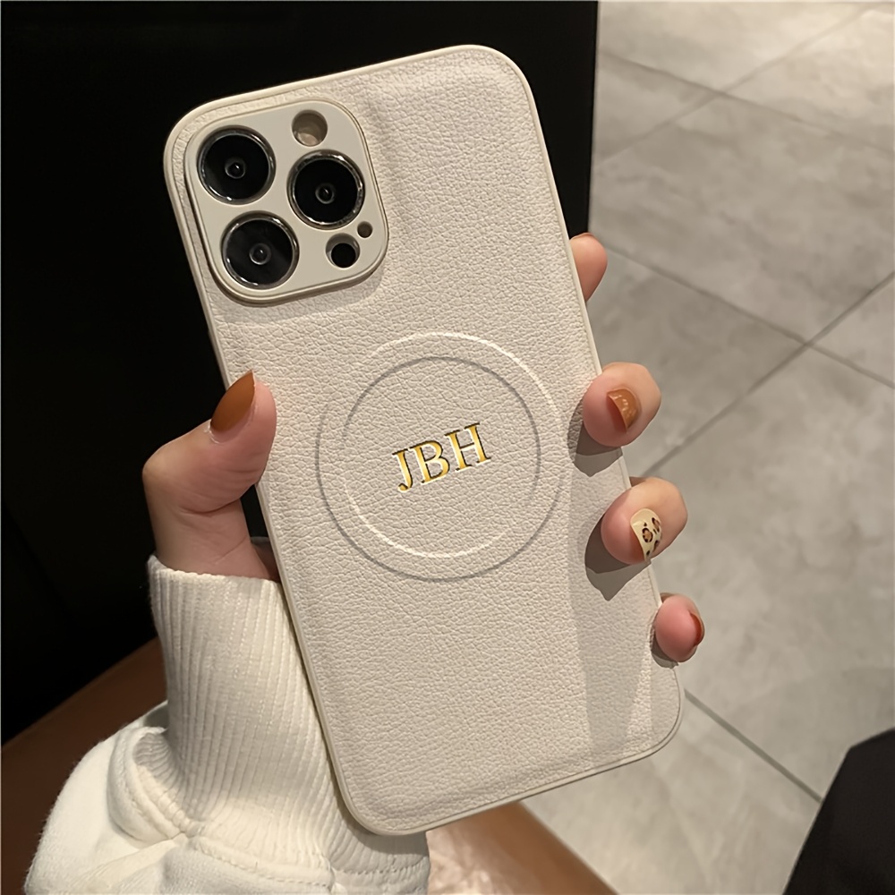 

Personalized Wireless Charging Phone Case With Magnetic Support For Iphone Models 11 To 16, Featuring Custom And A Luxurious Leather Design With A 3d Engraved Pattern.