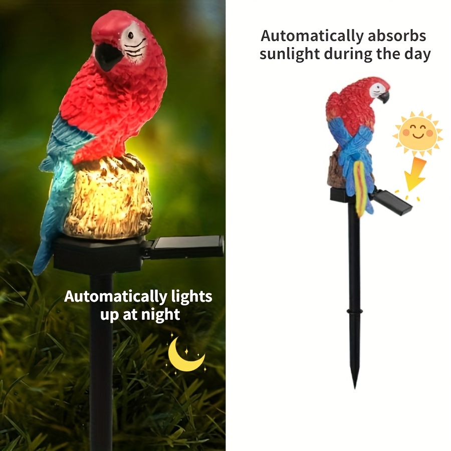solar powered parrot garden stake light vibrant red blue resin outdoor decorative lighting with natural wood perch for lawns   and landscapes parrot decor Product details 4