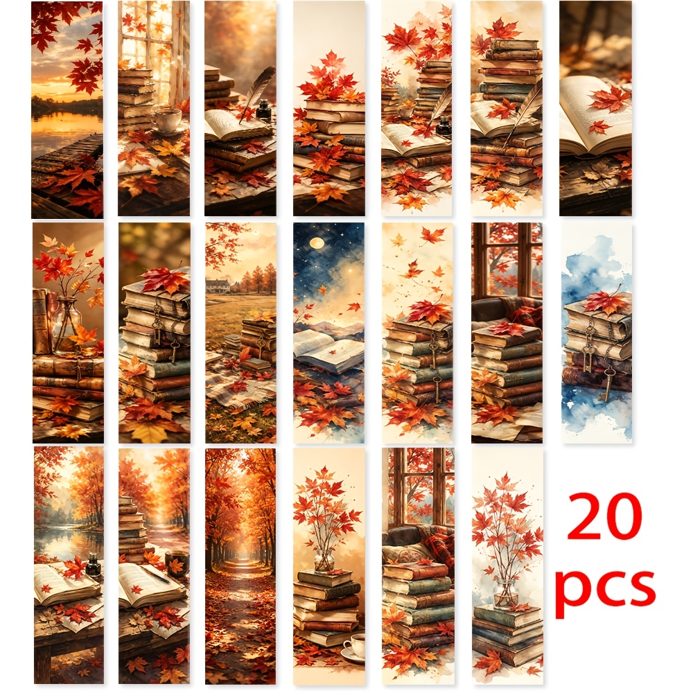 TEMU Ensemble de 20 marque-pages, Érable rouge automnal, Feuilles tombantes, Motif d'automne, Marque-pages pratiques imprimés en 2D, Marqueurs de