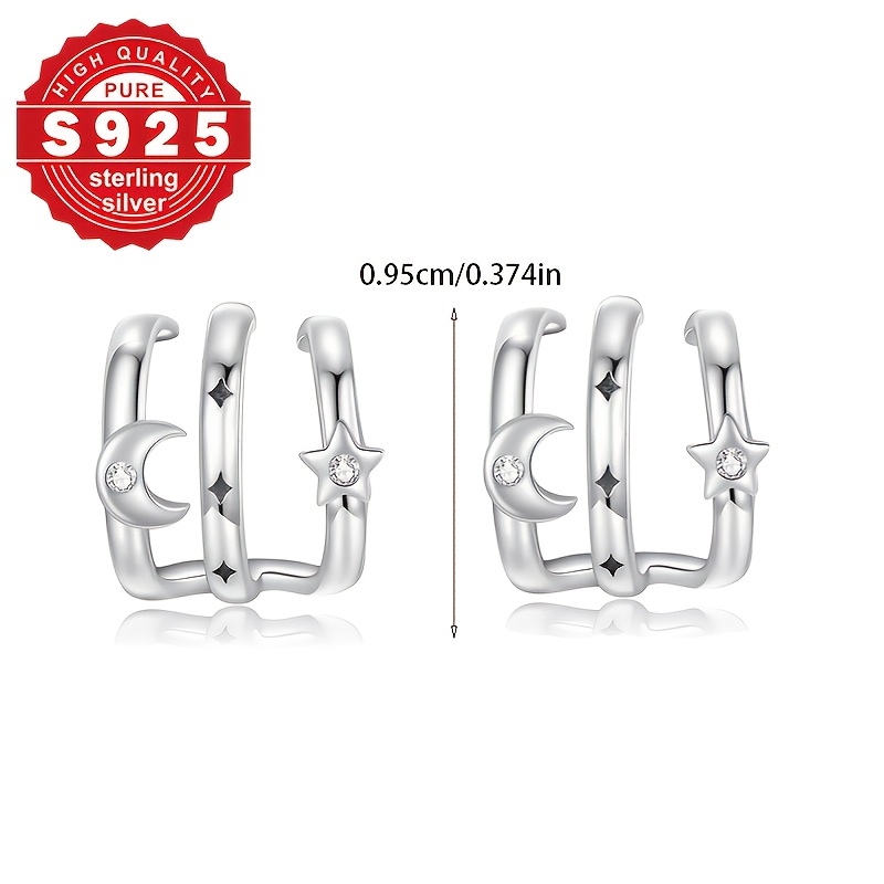 Women's S925 Silver Crescent Moon & Star Stud Earrings