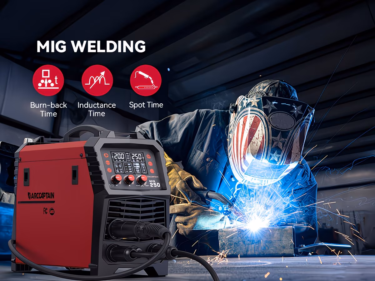 250a mig welder 110v 220 mig gasless flux core mig stick lift tig spool gun spot 6 in 1 aluminum welding machine professional welder large led display with lift tig gun spool gun sold separately without battery Product details 8