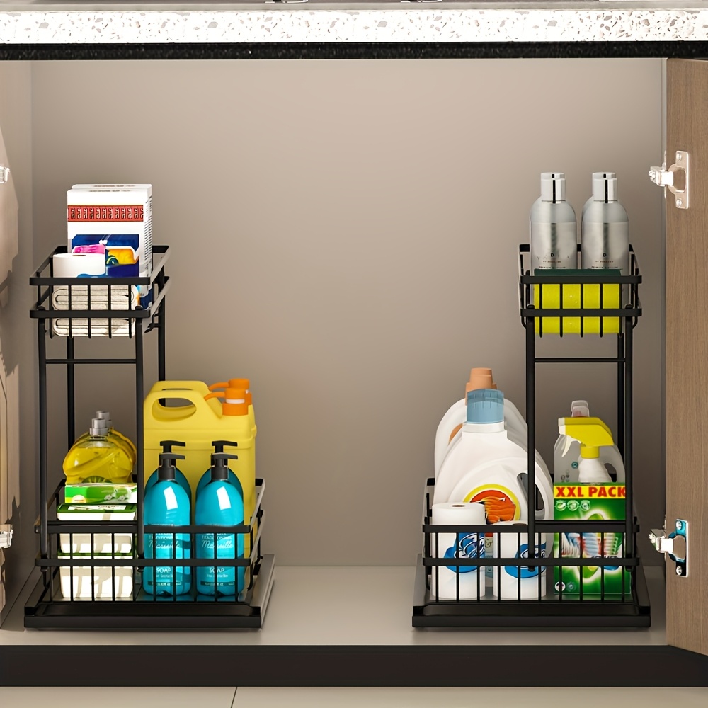 TEMU Two-tier Sliding Pull-out Organizer For Kitchen And Bathroom, Designed For Under-cabinet Storage, Ideal For Pantry And Laundry Room Organization