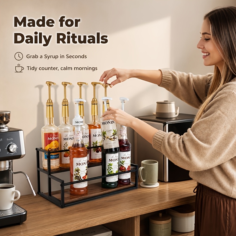 2-Tier Kitchen Storage Rack with Wooden Base, Space-Saving Spice Shelf