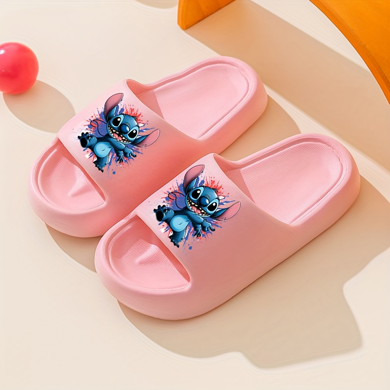 Disney Stitch Cartoon EVA Slides for Youngsters & Youngsters - Thick Sole Comfort Beach & Bathroom Slippers, Easy Slip-On Indoor/Outdoor Shoes for Family Fun, All-Season Use, Indoor Slippers, Playful Footwear, Durable Footwear