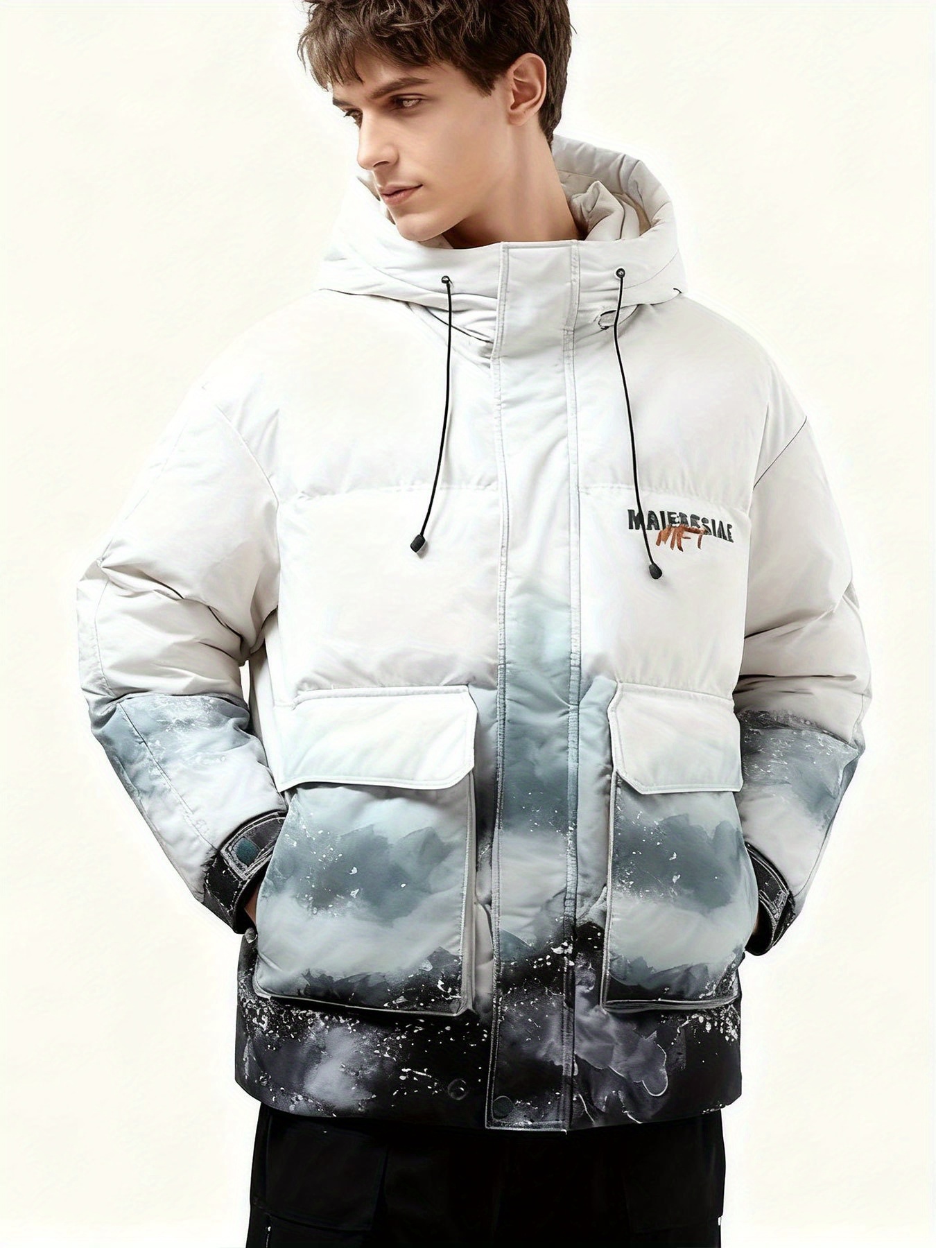 Men's Winter Hooded Down Jacket, Warm Gradient Coat