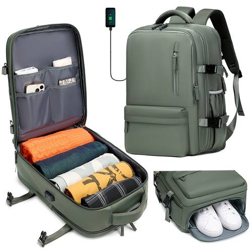 airline approved large capacity travel backpack with 16 laptop compartment shoe pocket multi pocket organizer durable 180 open top usb charging 360 spinner wheels for backpack
