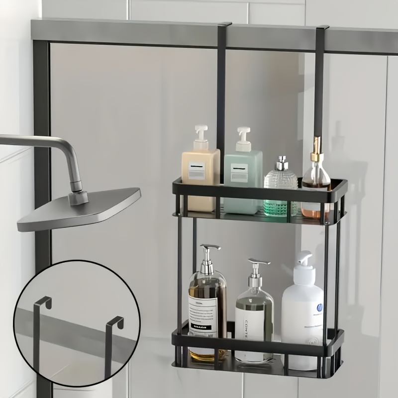 E-shop Badezimmerregal für die Tür, doppellagiges hängendes Duschregal, modernes Badezimmer-Regal, einfache Installation und platzsparendes