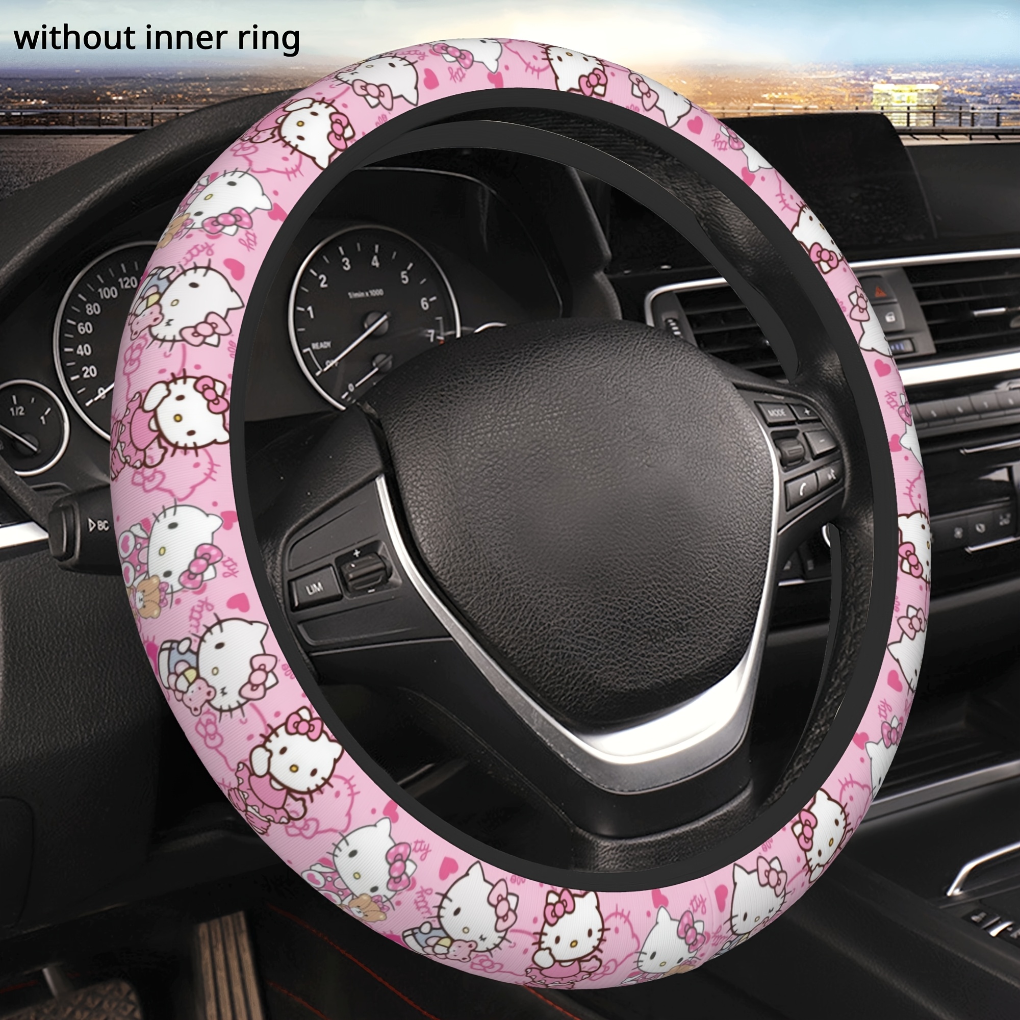 TEMU 1pc Hello Kitty Steering Wheel Cover, 15 Inches In Size, Designed Without An . Adorable Car Interior Accessory Featuring A Black And Red , Enhances Driver With Its Smooth Texture, From