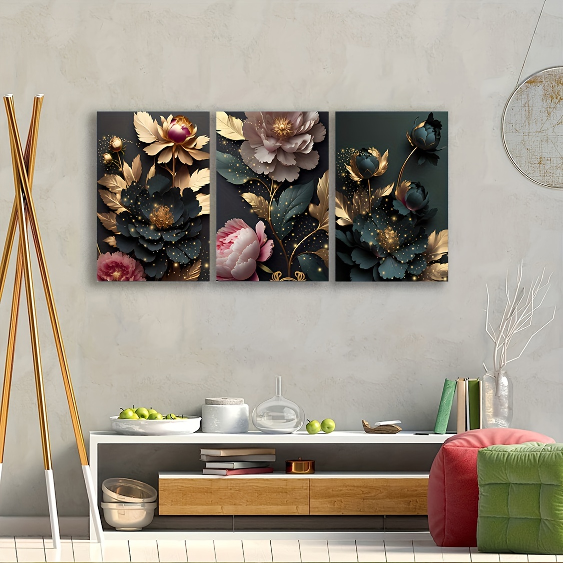 

3pcs Canvas Prints, Black Golden Flowers Decorative Painting, Modern Luxury Wall Art Decor, Poster Picture For Living Room Wall Decor, Office Wall Decor, Bedroom Wall Decor, No Frame, 15.7x23.6 Inch