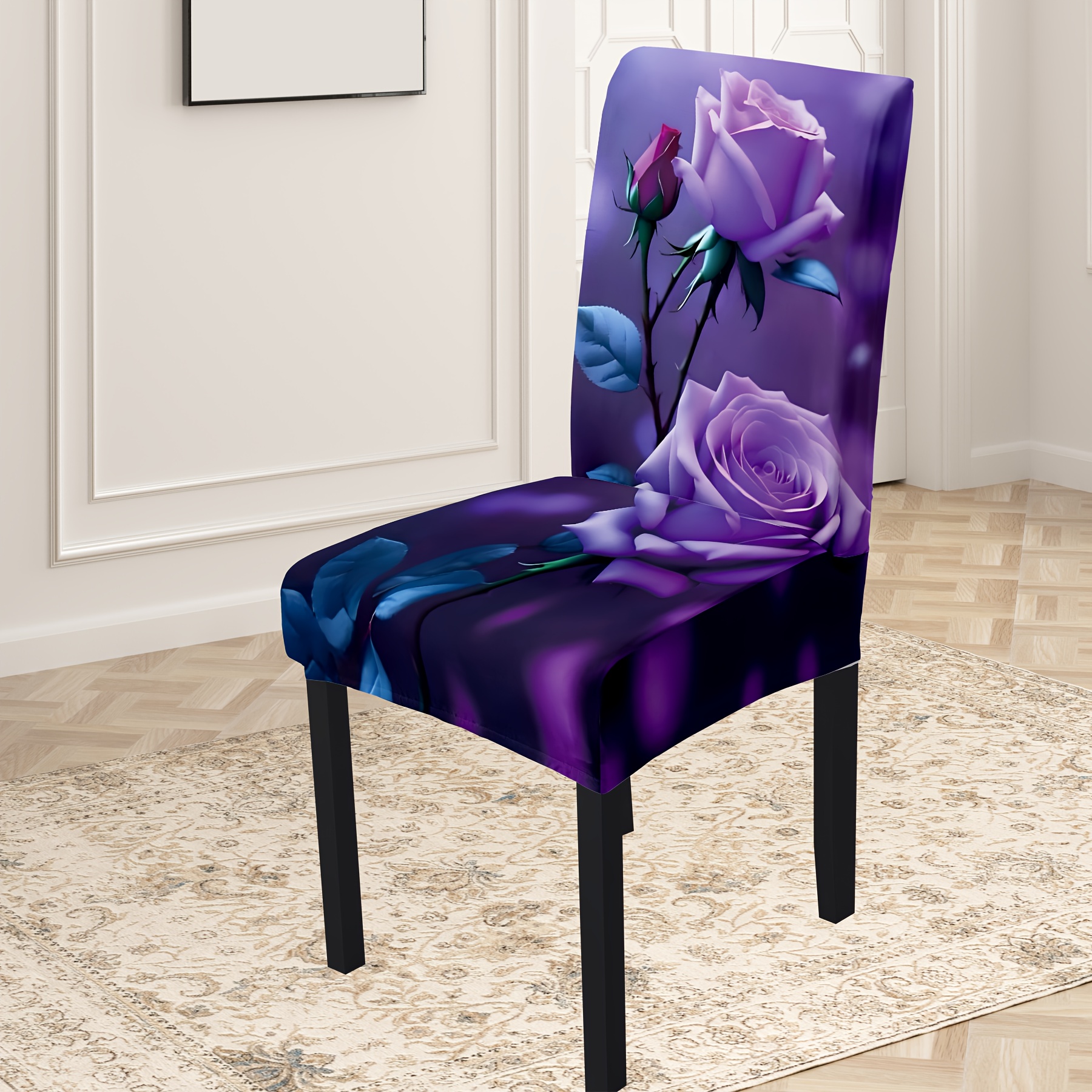 

Rose Patterned Chair Cover, 4/6 Pieces, Stretch Velvet Fabric, Suitable For Home Decor, Dust-repellent And Easy To Clean