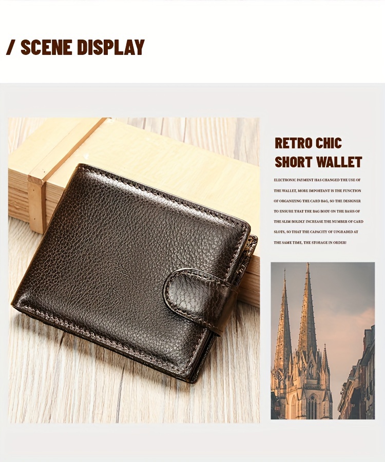 Men'S Genuine Leather Wallet, Minimalist Multi-Grid Card Case, Top Layer Cowhide Short Wallet
