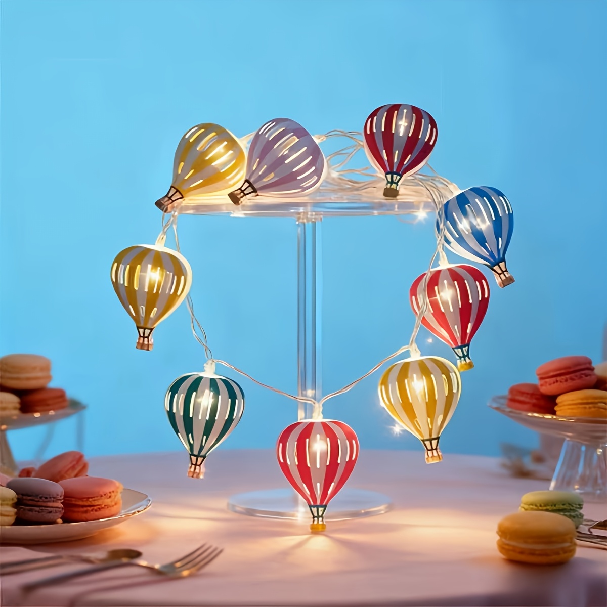 TEMU 1pc Wrought Colorful Hot Air Balloon Led String Light, Battery Powered, Battery Not Included, Suitable For Christmas, New Year, Wedding,