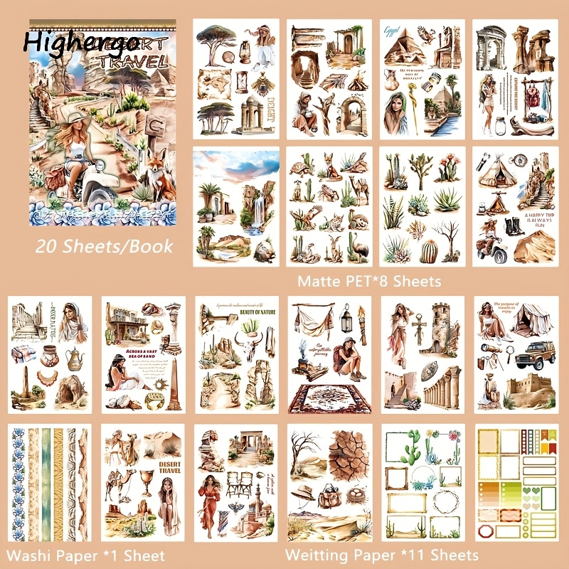Image of Set Of 20 Large Pre-cut Matte Desert-themed Stickers Made From Dual-material, Perfect For Scrapbooking, Junk Journaling, And Planner Collages