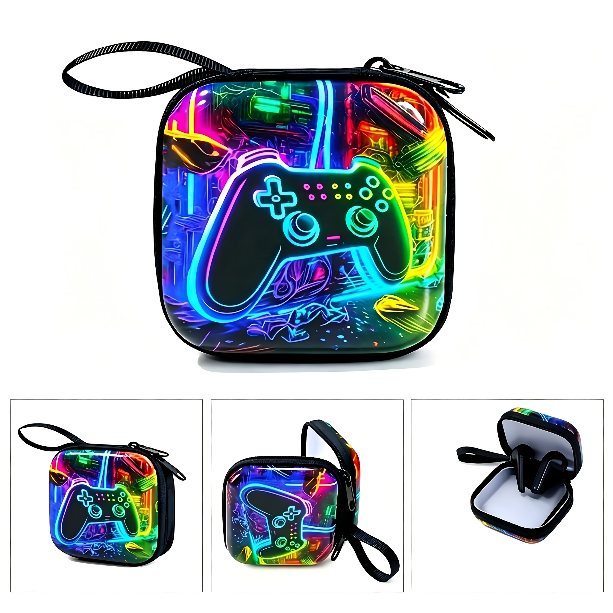 Trendy Football Print Coin Earphone Wallet, Men's Small Item Storage Box