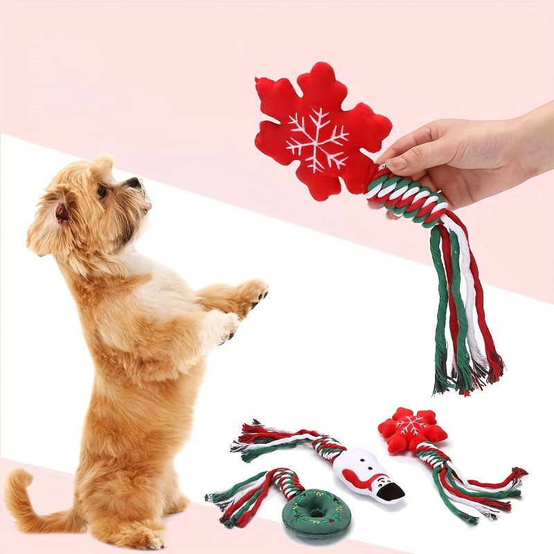 

Christmas Cartoon Plush Chew Toy For Small Dogs, Interactive Dog Training Toy With Rope, Soft & For Puppy Teething And Play