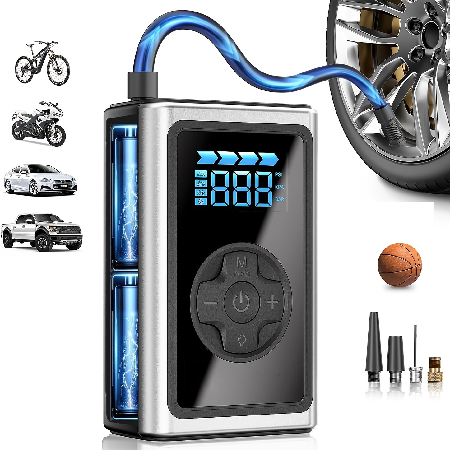 Image of Swarey Tire Inflator 4000mah Portable Air Compressor, 150psi Cordless Air Pump For Vehicle Tires With Pressure Gauge And Led Lights - Inflates Tires 5 Times Faster For Cars, Motorcycles, Bicycles, And