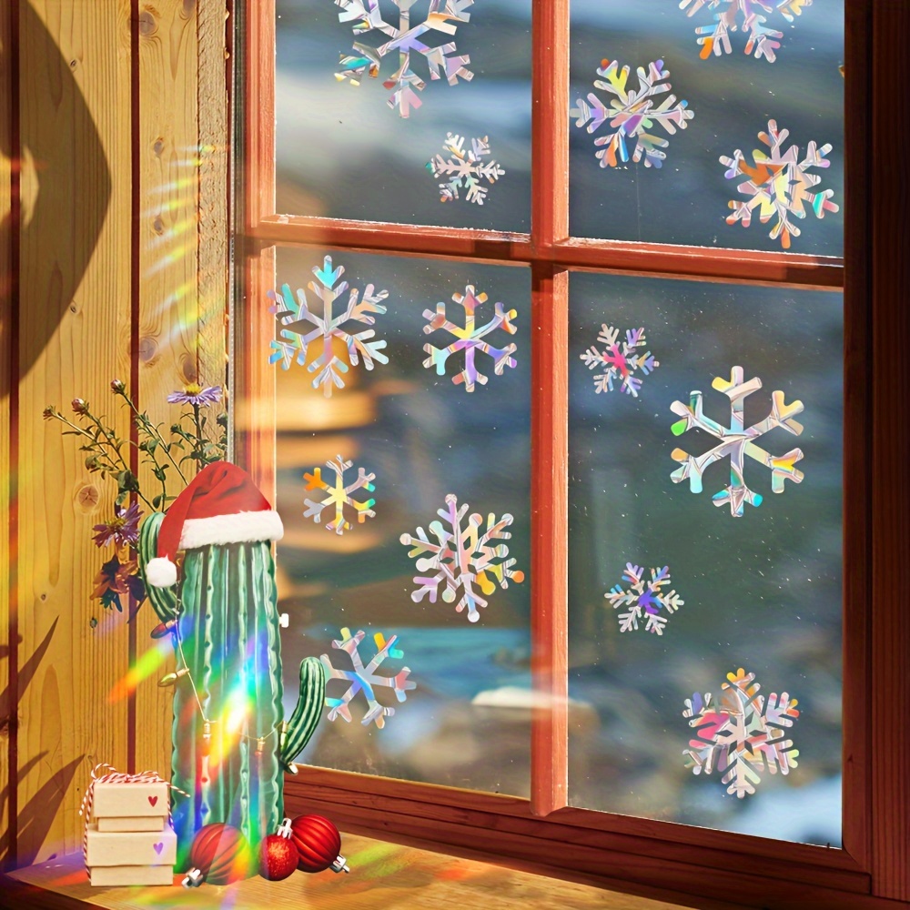 1 set   rainbow prism suncatcher window clings reusable static   pvc glass stickers 5mil thick glossy finish christmas festive bird snowflake decals for holiday decor details 21