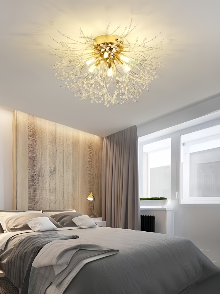 Modern Dandelion-Shaped Crystal LED Ceiling Light with 3-Color Changing Bulbs - Elegant Chandelier for Dining Room, Living Room, or Bedroom - Wall Switch Controlled (Remote Not Included), Bedroom Chandelier | Contemporary Ambiance | Metal Construction, Chandeliers for Ceiling