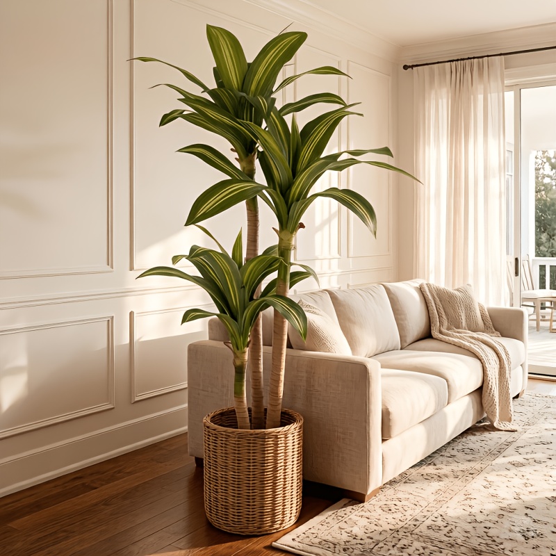 TEMU 3- Tall Artificial Tree (corn Potted Plant) 4ft/5ft/6ft Suitable For Home Office Decor, Real Touch Pe Fake Tree With Variegated Leaves, Uv