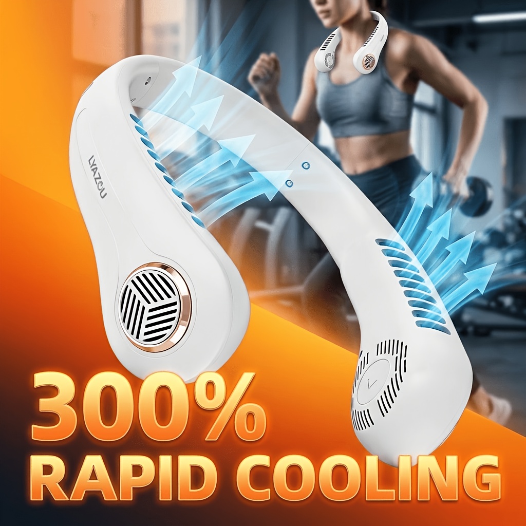Lyazou 2026 New Upgraded Portable Neck Fan, With Electroplated Decorative Plate Neck Fan, Built-in Lithium Battery Usb Rechargeable, Display Five-speed Wind Adjustment, 18 Outlets Silent Large Wind