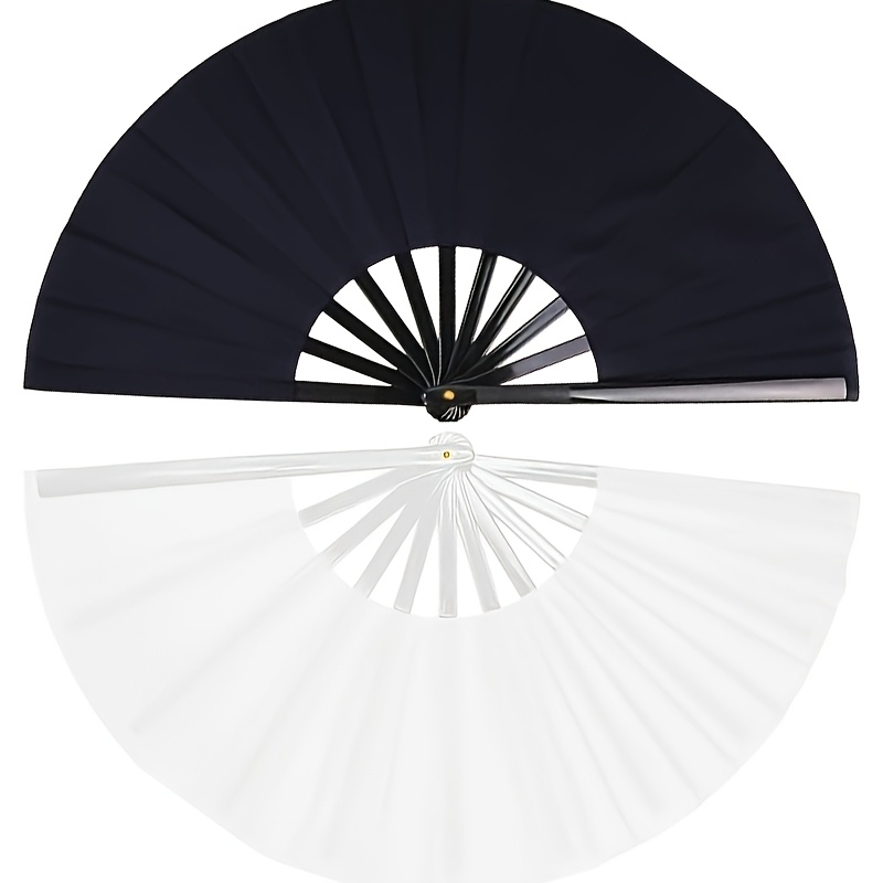 TEMU 2pcs Large Folding Handheld Fans For Women - Elegant Black & White Polka , Dance Performances, Party Gifts, And Home Decor