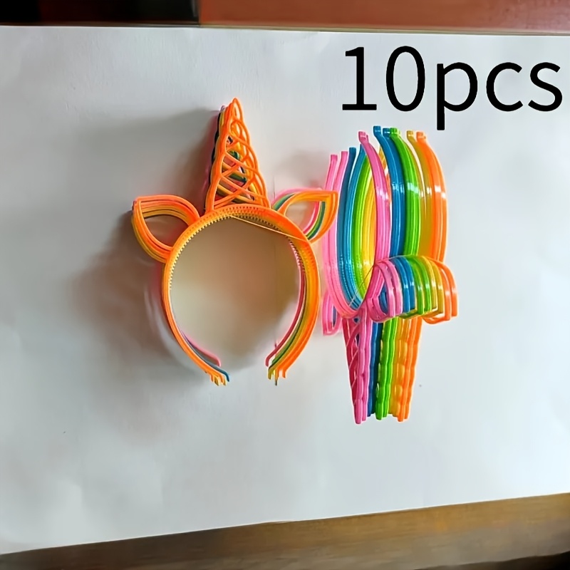 Image of 10pcs Unicorn Headbands For Girls & - Multicolor Plastic Unicorn Horn Hair Accessories (lake,,,,) - Magical Birthday Party Favors, Unicorn-themed Events For & 10pcs,random Color And Accessories