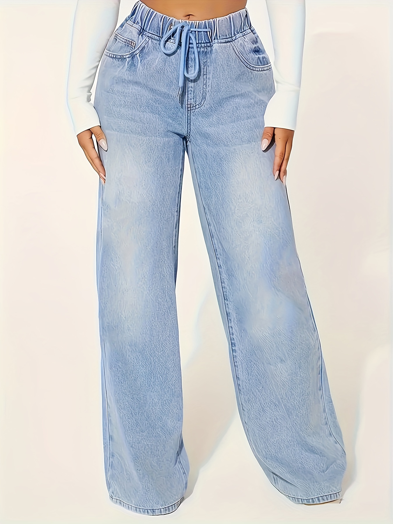 Jean Femme Coupe Droite Taille Haute - Denim épais, Doublure Polaire Thermique, élastique à La Taille - Confortable Et Tendance