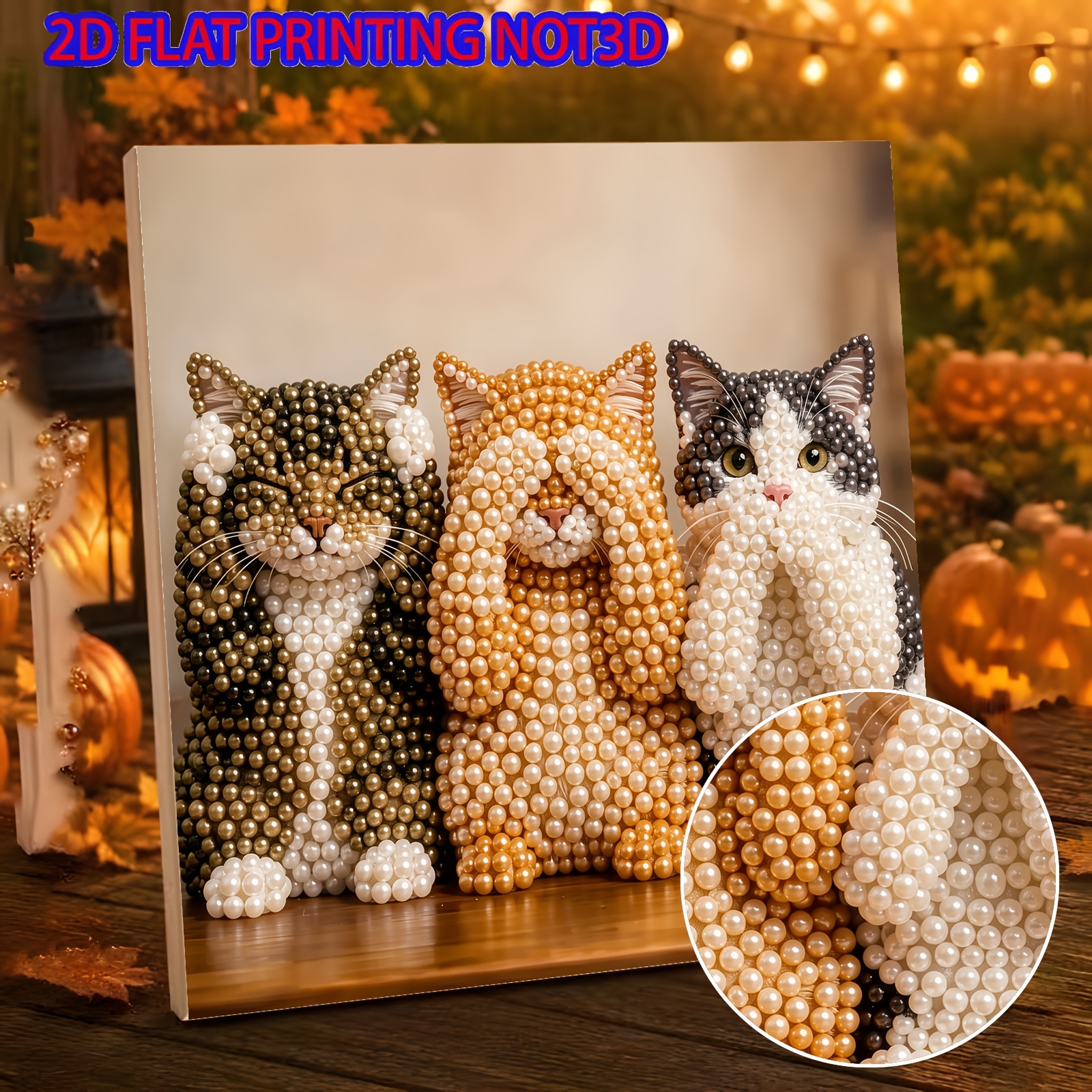 TEMU 2d Flat Three-bead Cat Pattern Pearl Dot Drill , Stress-relief Handmade Desktop Ornament, Christmas Pearl Art Kit, Pearl Painting Kit, Handmade