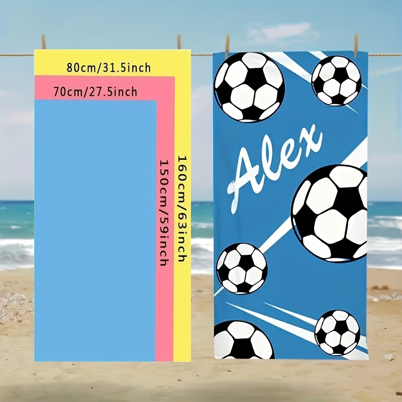 TEMU 1pc Personalized Soccer Ball Beach Towel - Super Absorbent, Quick-dry Microfiber Blanket With Custom Name "" - For Beach, Swimming, Camping &