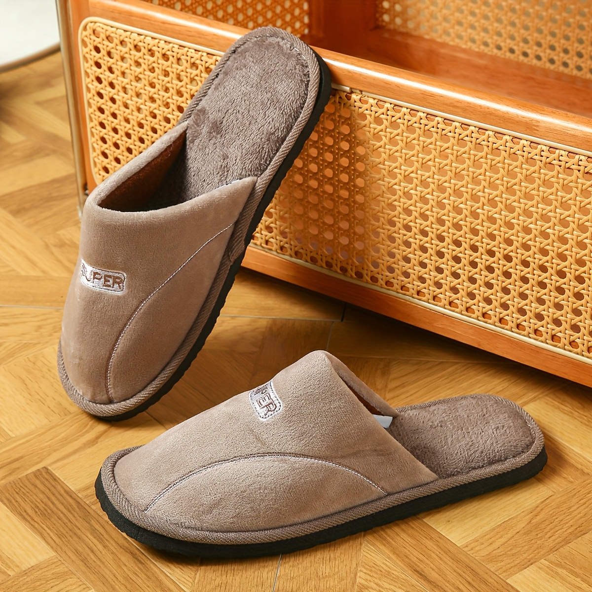 Men's Slippers, Comfortable Memory Foam Indoor Slippers, Wide Adjustable Closed-toe, Warm Eva Sole, Fluffy And Stylish, International