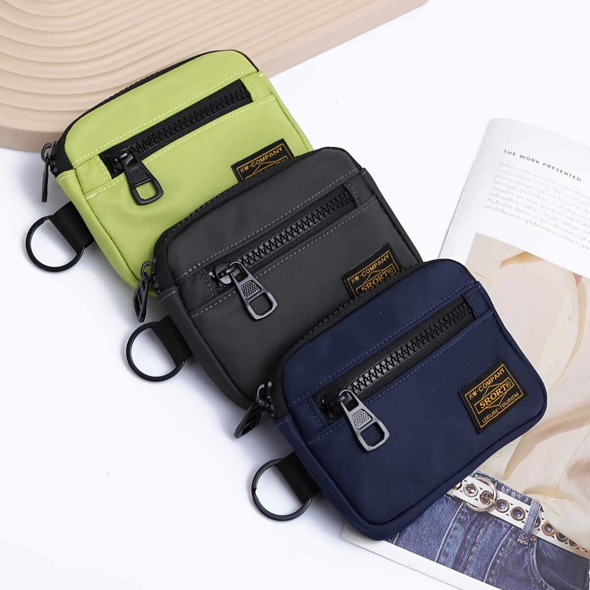 

Unisex Oxford Fabric Coin Purse Casual Style Multi-functional Portable Earphone Pouch With Keyring - Single Piece
