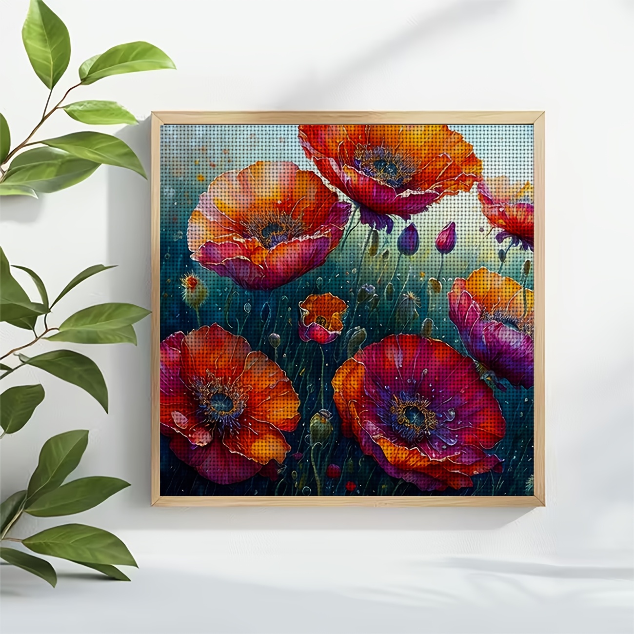 Cross Stitch Printed Kit, Frameless, Red Blooming Flowers Oil Painting Pattern