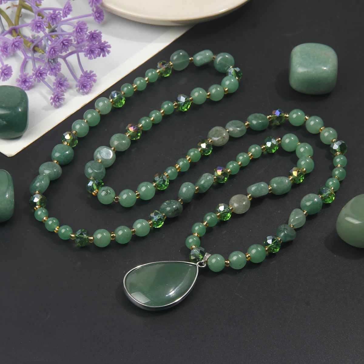 TEMU Collier Long en Perles Dongling Vert Naturel, Chaîne Longue de Pull à , Premium , Cadeau Idéal pour les ou Vous-Même