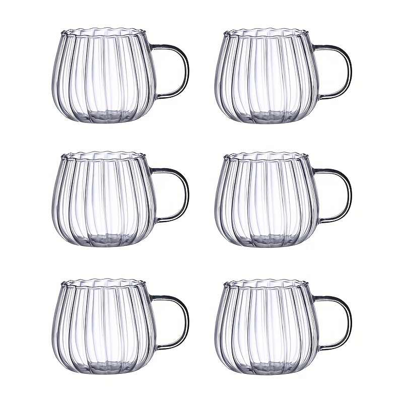E-shop Lager, Set aus 4/6 kürbisförmigen Borosilikatglasbechern mit Henkeln, geeignet für Tee, Kaffee, Haferflocken-, Milch, Saft, kalte Getränke, etc.