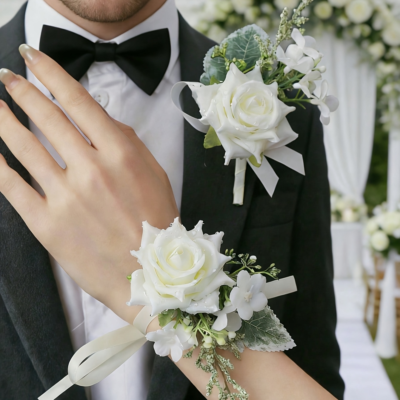 Nature-Inspired Artificial Flowers and Leaves with Dew Decorations