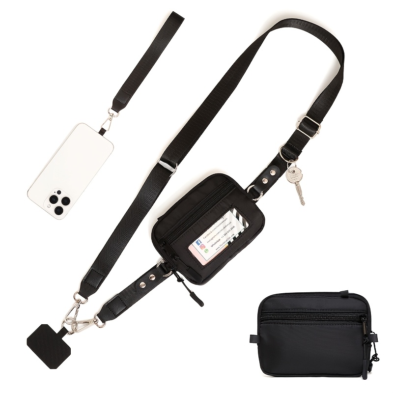TEMU Multi-functional Detachable Crossbody Small Bag With Phone Lanyard Set, Nylon Wallet And Id Holder For Outdoor Travel, Adjustable Wide Shoulder