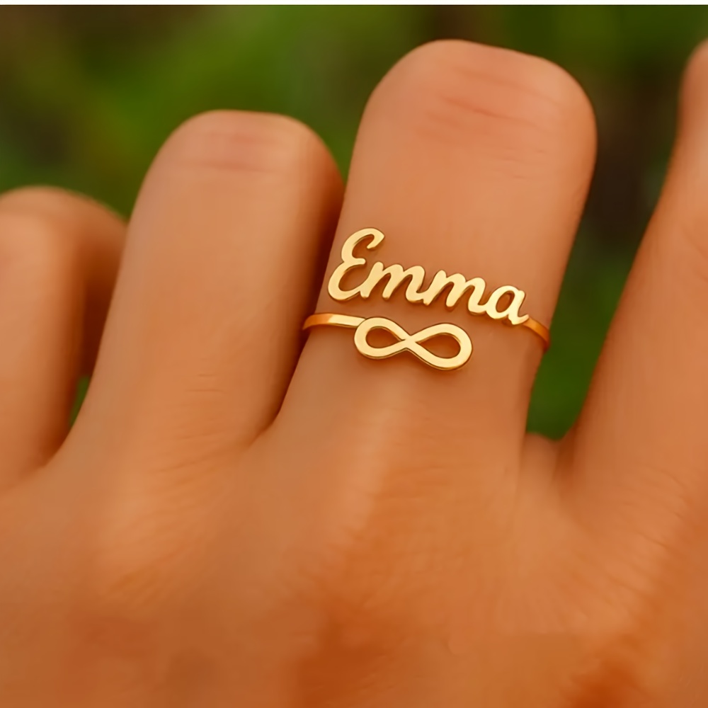 E-shop [Personalisiert] Infinity Namensring mit individuellem Design - Verstellbarer, offener Edelstahlring mit Laser-Schnitt, elegante minimalistische
