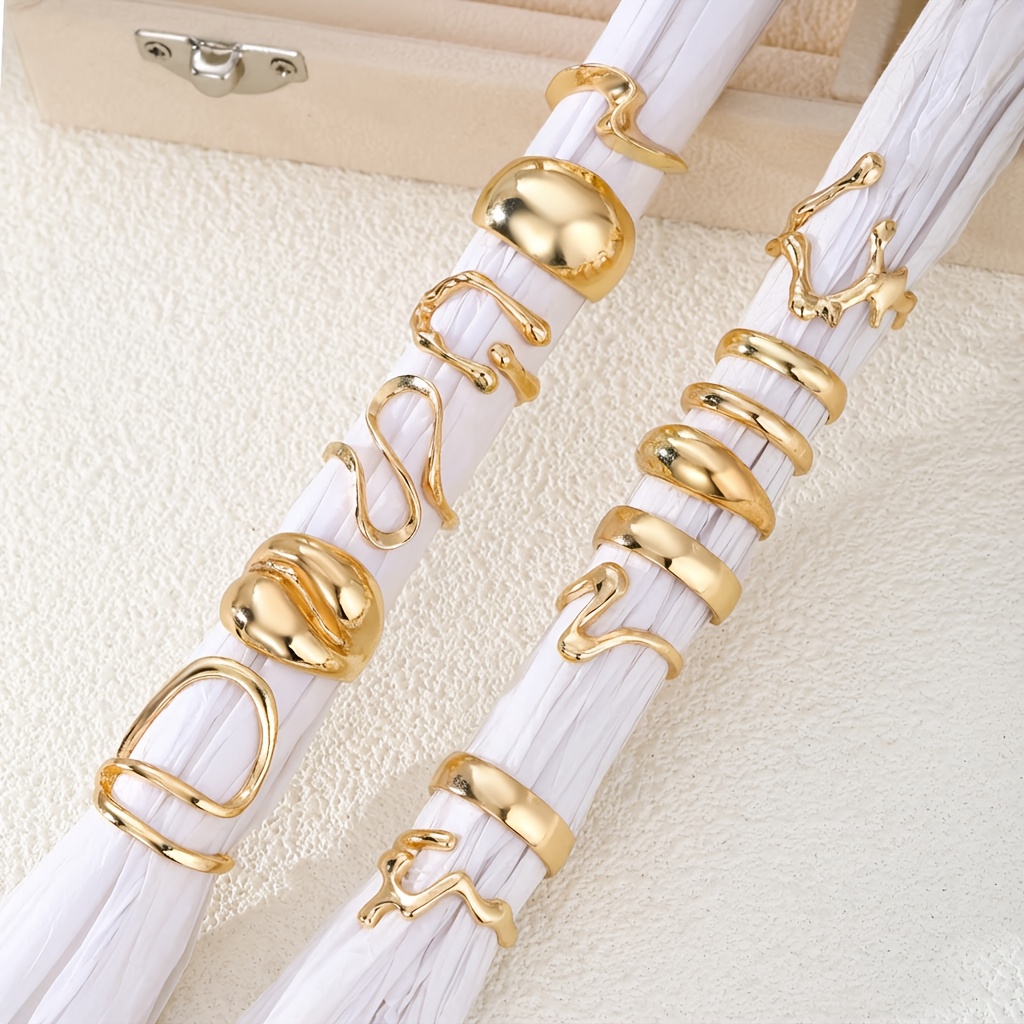 TEMU Ensemble de 14 bagues irrégulières en - Bague d'ouverture extravagante abstraite - Bijoux Y2K Cyberpunk Cool Spicy pour fêtes, accessoires pour